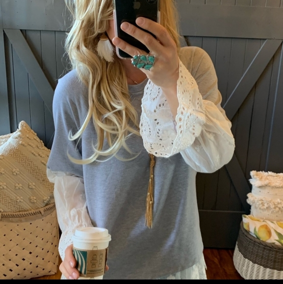 Bohemian Lace Sleeve Sweatshirt - Picture 2 of 3